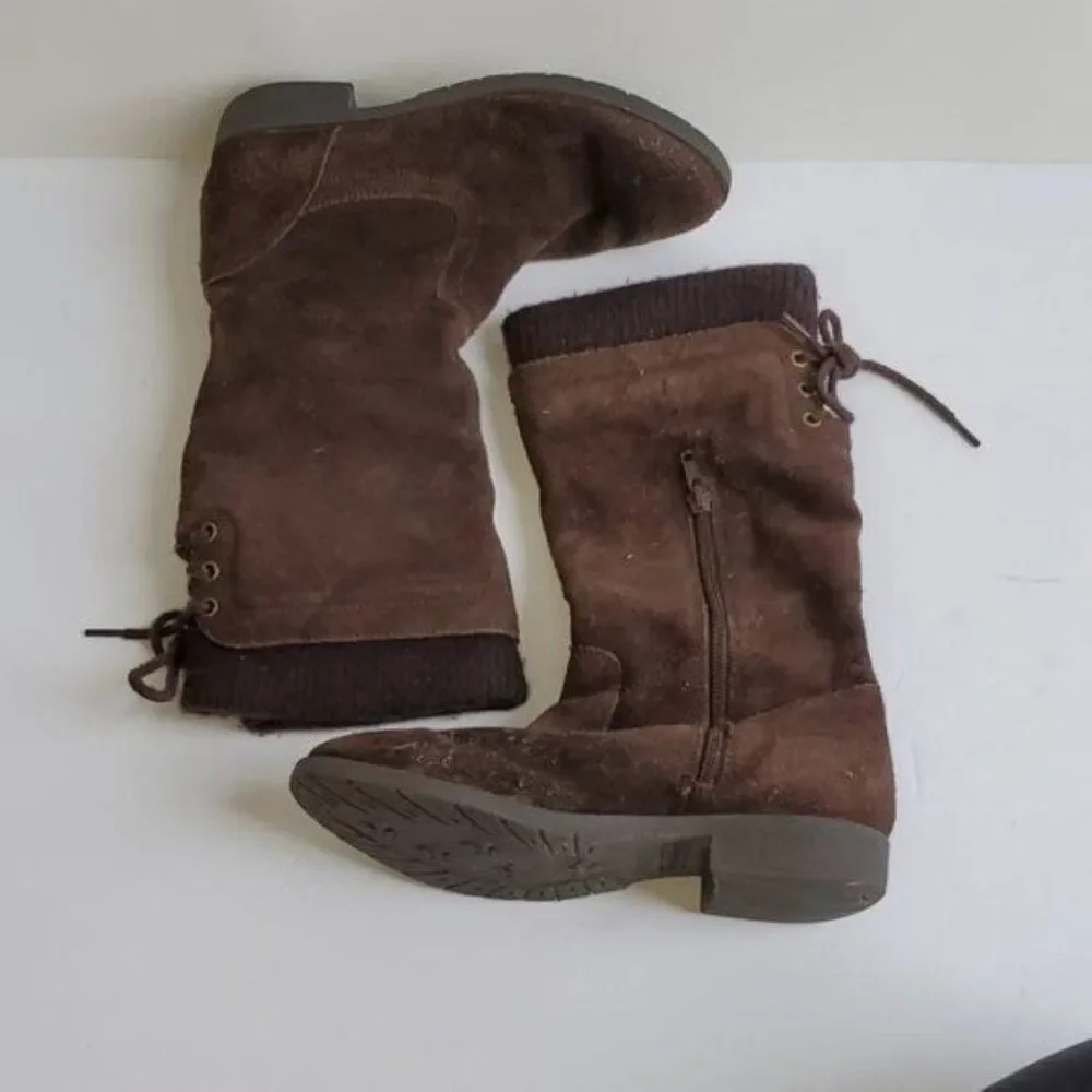 Lands End Boots Suede Leather Brown Sweater Top Winter Snow Kids Size 3 M YOUTH